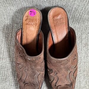 Tony Lama Western Suede Mules Women's Size 7.5 Brown Embroidered Pointed Toe